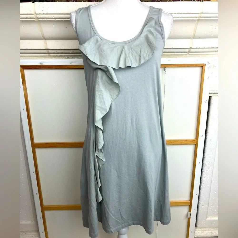 Lilla P. Beautiful gray dress Pima cotton, modal, spandex w/origami like ruffle